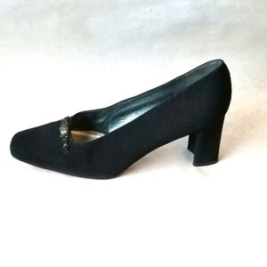 Stuart Weitzman black fabric heels rhinestone